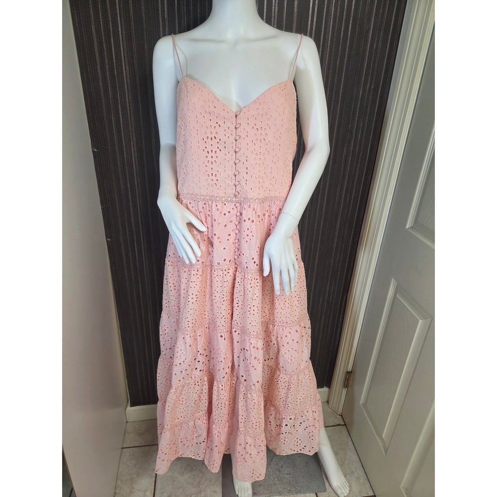 Alice + Olivia Pink Eyelet Tiered Maxi Dress CC104K01534 Size 14